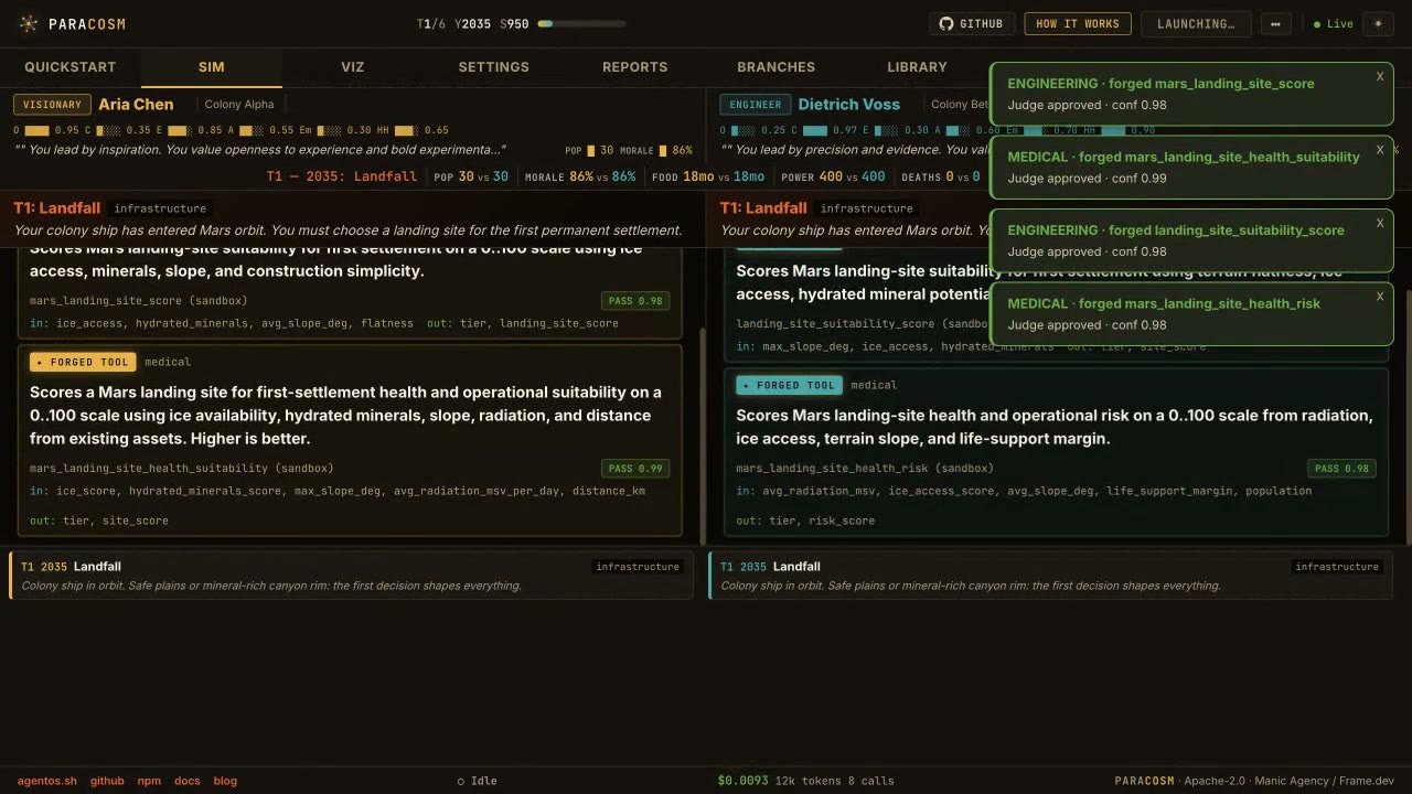 Paracosm: A structured world-model engine for LLM agent swarms
